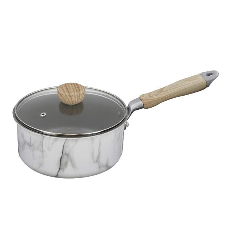 中山福 マーブルキッチン 片手鍋 ガラス蓋付 IH対応 18cm 大理石柄 ホワイト NX-141 1個（ご注文単位1個）【直送品】