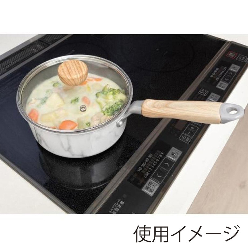 中山福 マーブルキッチン 片手鍋 ガラス蓋付 IH対応 18cm 大理石柄 ホワイト NX-141 1個(ご注文単位1個)【直送品】