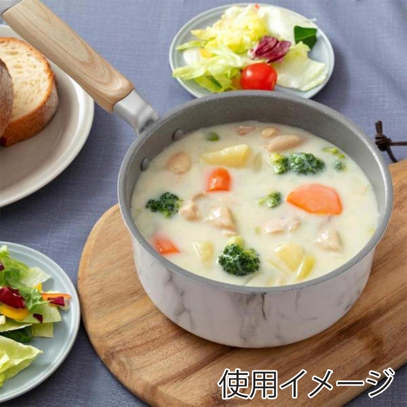 中山福 マーブルキッチン 片手鍋 ガラス蓋付 IH対応 18cm 大理石柄 ホワイト NX-141 1個(ご注文単位1個)【直送品】