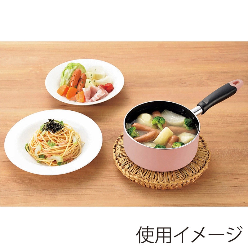 中山福 ソースパン カリーノ IH対応 ガラス蓋付き 16cm ピンク NQ-0100 1個（ご注文単位1個）【直送品】