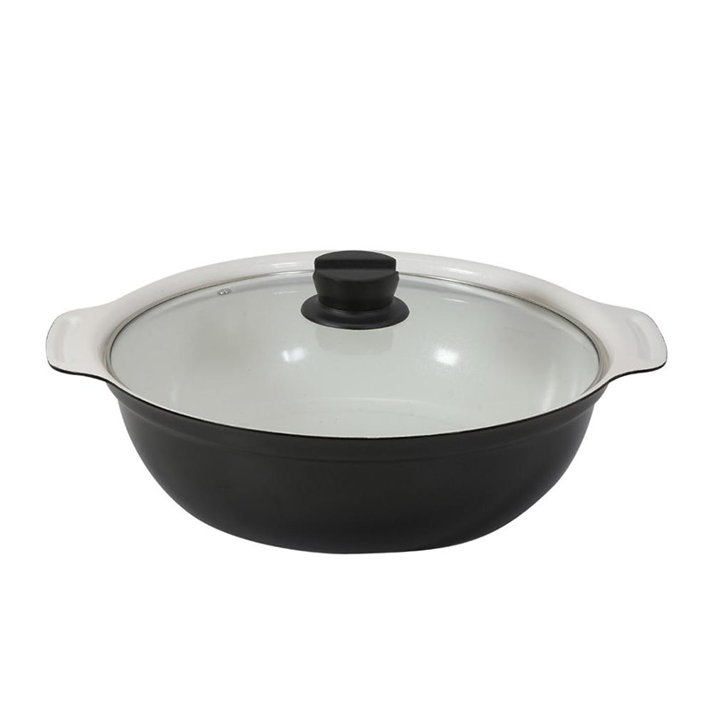 中山福 卓上鍋 セラミック IH ガラス蓋付 28cm ワインレッド NQ-0055 1個（ご注文単位1個）【直送品】