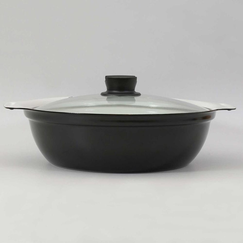 中山福 卓上鍋 セラミック IH ガラス蓋付 28cm ワインレッド NQ-0055 1個(ご注文単位1個)【直送品】