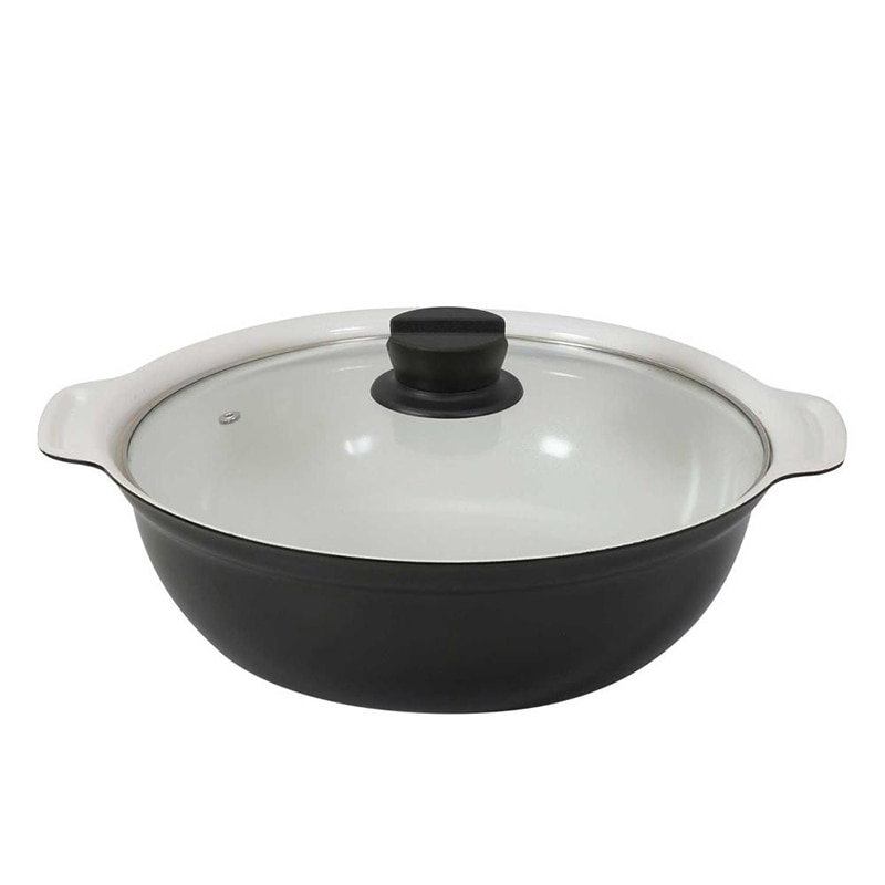 中山福 卓上鍋 セラミック IH ガラス蓋付 26cm ワインレッド NQ-0054 1個（ご注文単位1個）【直送品】