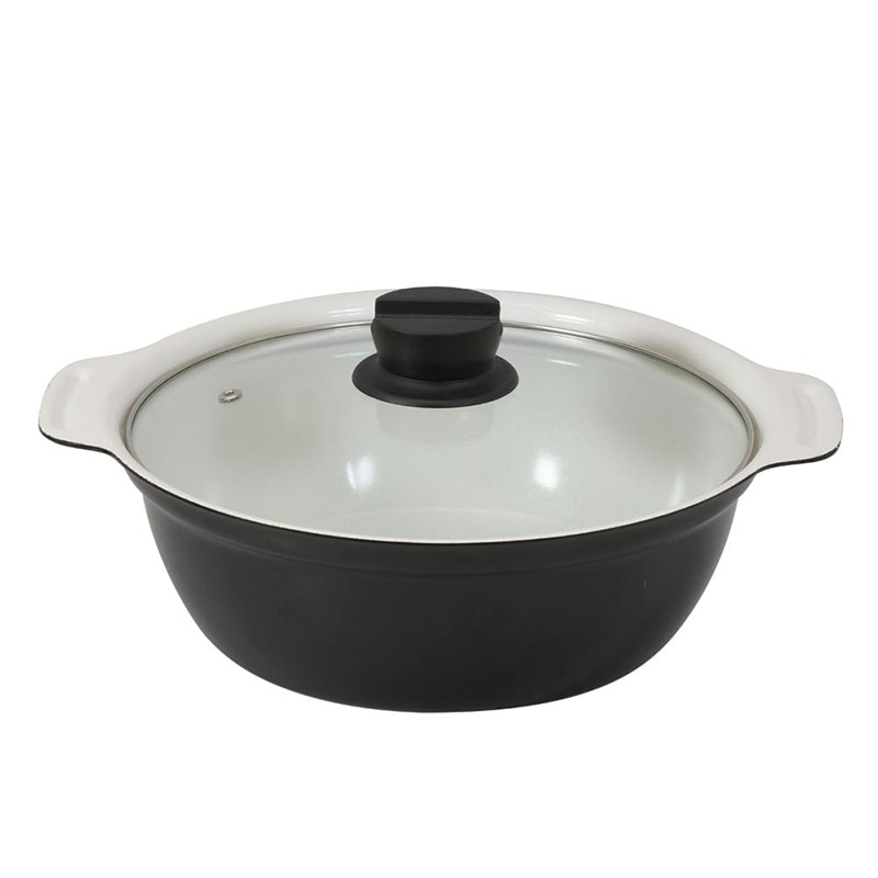 中山福 卓上鍋 セラミック IH ガラス蓋付 24cm ワインレッド NQ-0053 1個（ご注文単位1個）【直送品】