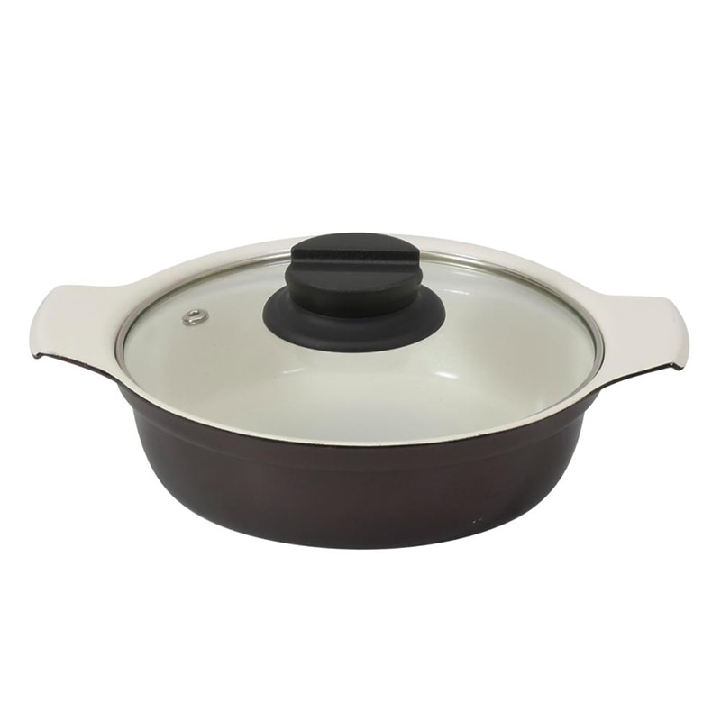 中山福 卓上鍋 セラミック IH ガラス蓋付 16cm ワインレッド NQ-0051 1個（ご注文単位1個）【直送品】