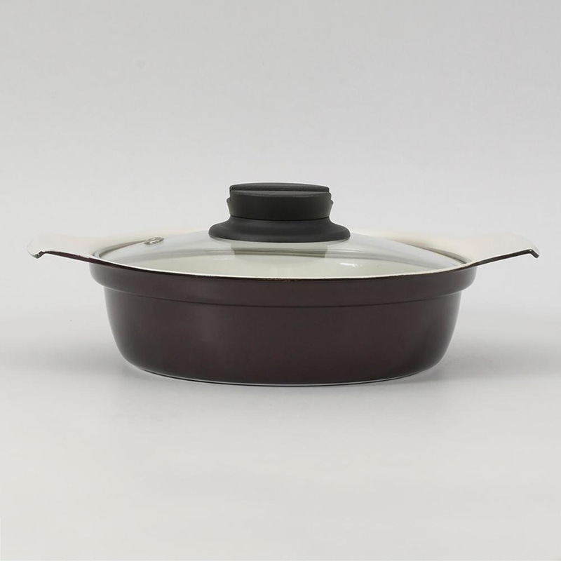 中山福 卓上鍋 セラミック IH ガラス蓋付 16cm ワインレッド NQ-0051 1個（ご注文単位1個）【直送品】