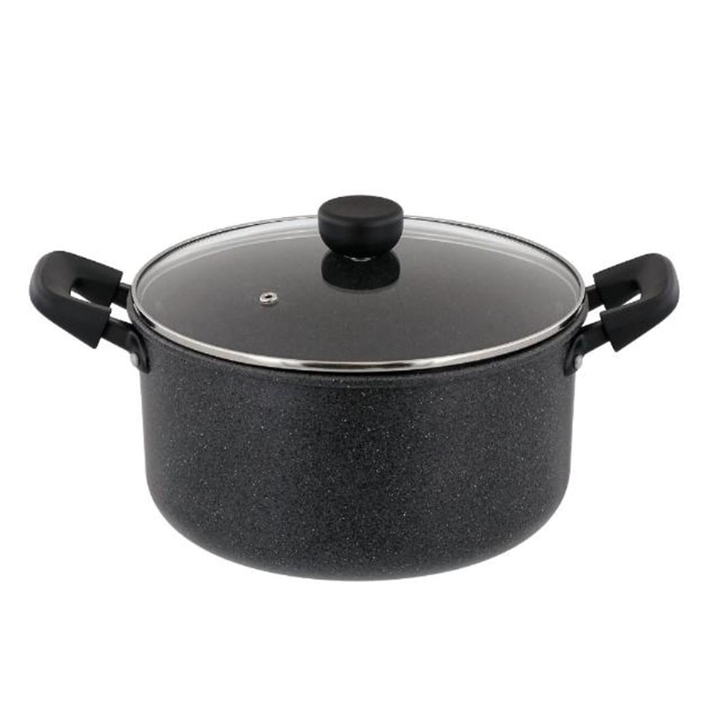 中山福 深型両手鍋 ライトセンス マーブル ガラス蓋付 IH対応 24cm ダークグレー NM-365 1個（ご注文単位1個）【直送品】