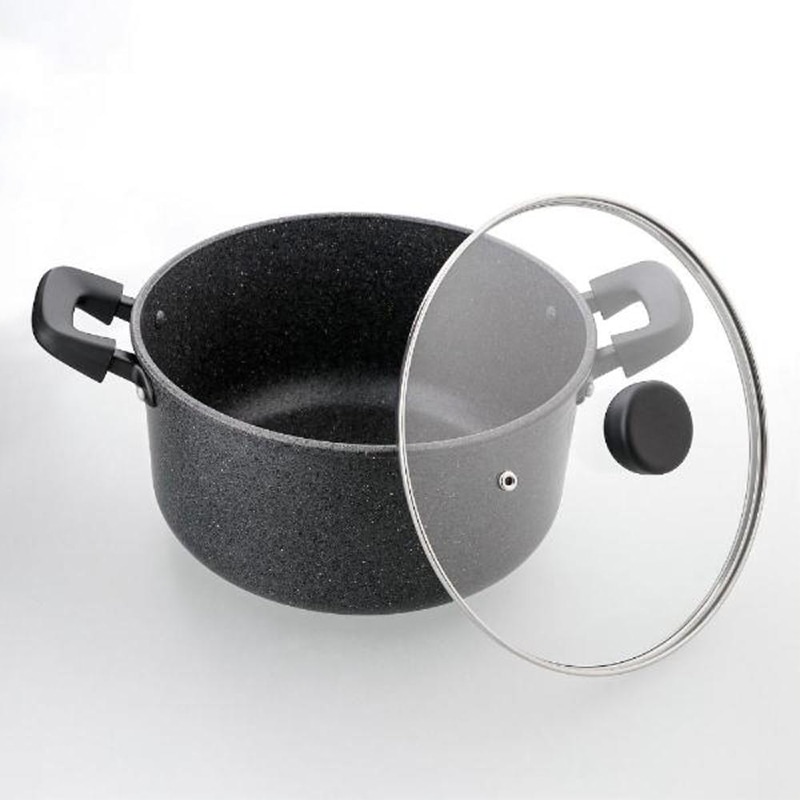 中山福 深型両手鍋 ライトセンス マーブル ガラス蓋付 IH対応 24cm ダークグレー NM-365 1個（ご注文単位1個）【直送品】