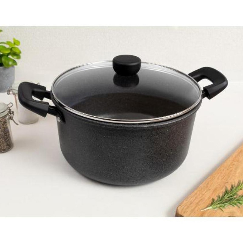 中山福 深型両手鍋 ライトセンス マーブル ガラス蓋付 IH対応 24cm ダークグレー NM-365 1個（ご注文単位1個）【直送品】