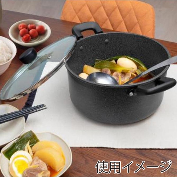 中山福 深型両手鍋 ライトセンス マーブル ガラス蓋付 IH対応 24cm ダークグレー NM-365 1個（ご注文単位1個）【直送品】