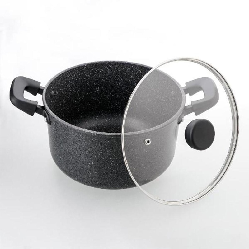 中山福 両手鍋 ライトセンス マーブル ガラス蓋付 IH対応 22cm ダークグレー NM-364 1個(ご注文単位1個)【直送品】