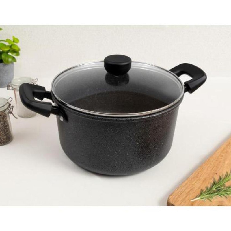 中山福 両手鍋 ライトセンス マーブル ガラス蓋付 IH対応 22cm ダークグレー NM-364 1個(ご注文単位1個)【直送品】