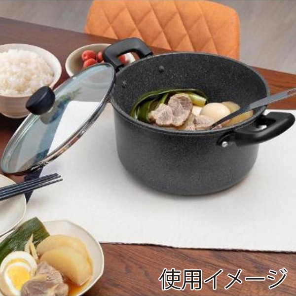 中山福 両手鍋 ライトセンス マーブル ガラス蓋付 IH対応 22cm ダークグレー NM-364 1個(ご注文単位1個)【直送品】