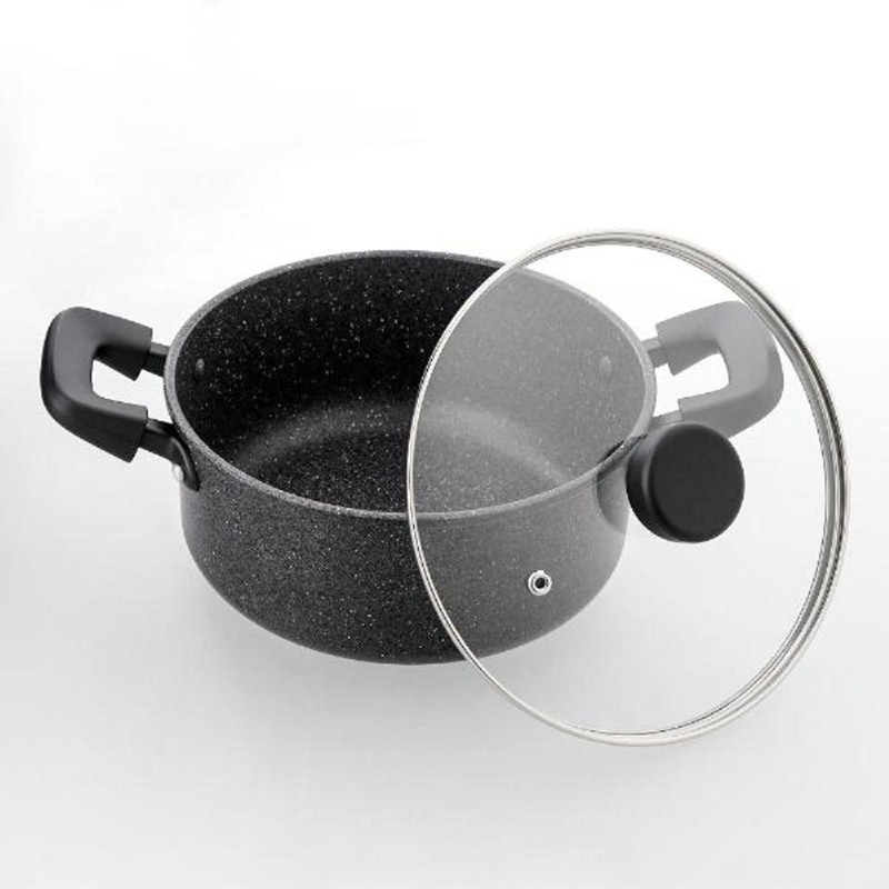 中山福 両手鍋 ライトセンス マーブル ガラス蓋付 IH対応 20cm ダークグレー NM-363 1個（ご注文単位1個）【直送品】