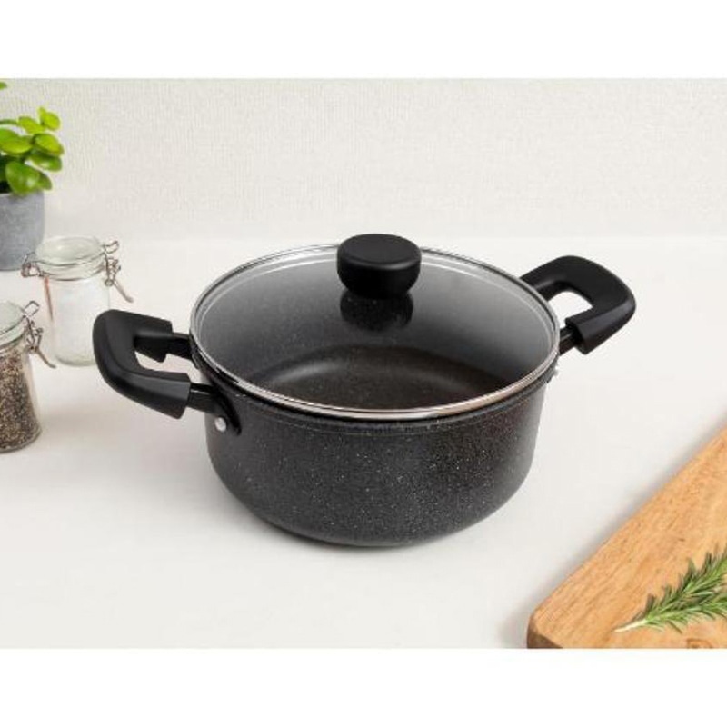 中山福 両手鍋 ライトセンス マーブル ガラス蓋付 IH対応 20cm ダークグレー NM-363 1個（ご注文単位1個）【直送品】