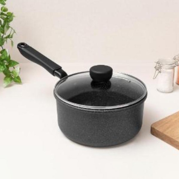 中山福 片手鍋 ライトセンス マーブル ガラス蓋付 IH対応 18cm ダークグレー NM-362 1個(ご注文単位1個)【直送品】