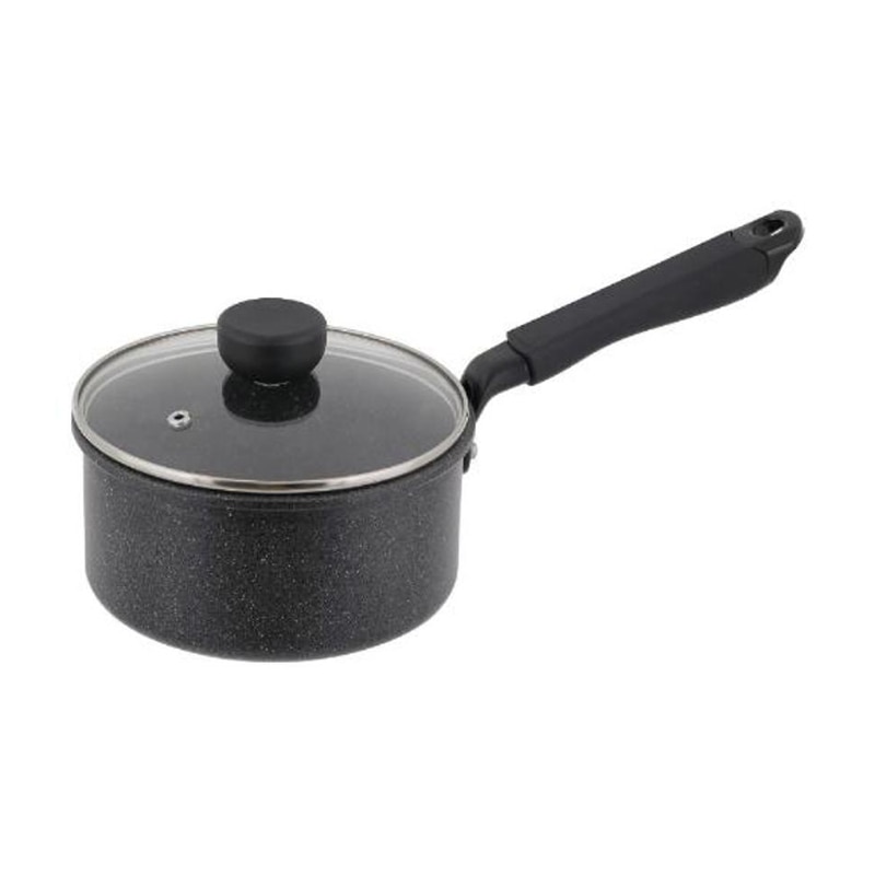 中山福 片手鍋 ライトセンス マーブル ガラス蓋付 IH対応 16cm ダークグレー NM-361 1個（ご注文単位1個）【直送品】