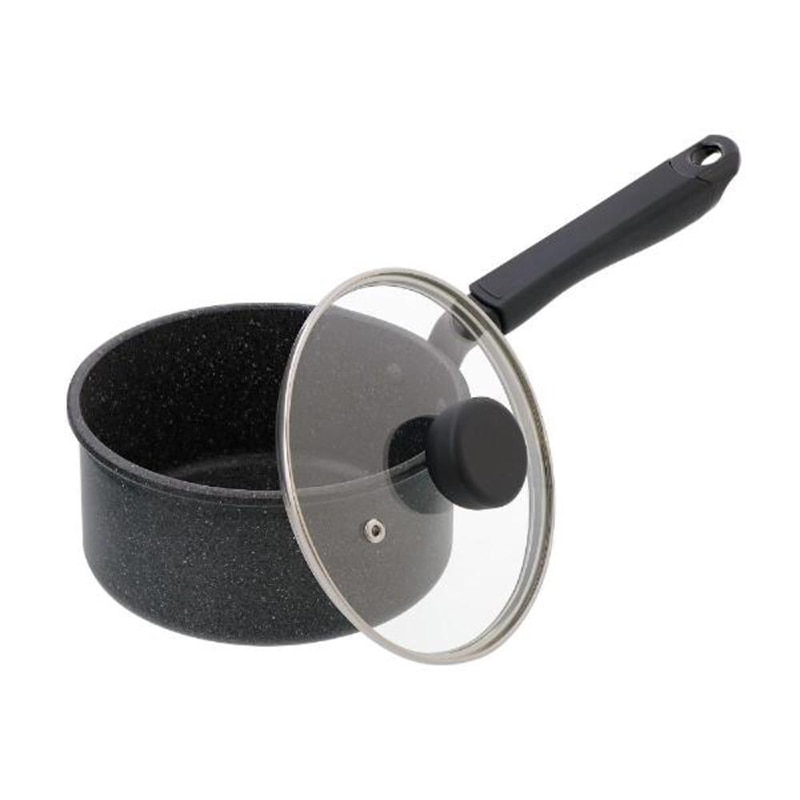 中山福 片手鍋 ライトセンス マーブル ガラス蓋付 IH対応 16cm ダークグレー NM-361 1個(ご注文単位1個)【直送品】