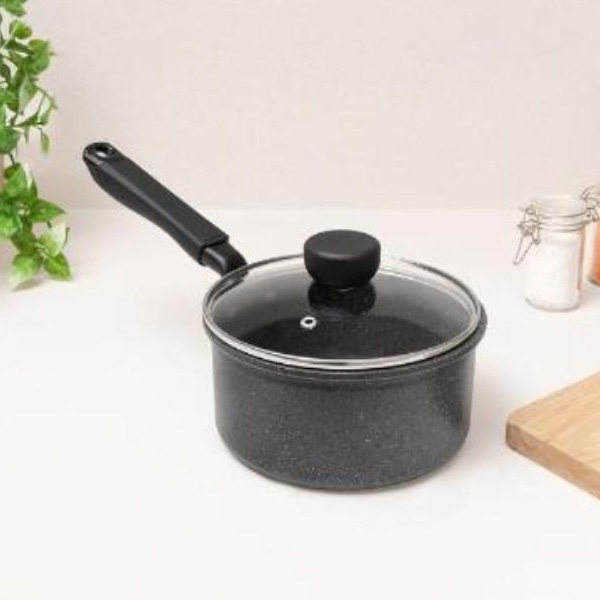 中山福 片手鍋 ライトセンス マーブル ガラス蓋付 IH対応 16cm ダークグレー NM-361 1個(ご注文単位1個)【直送品】