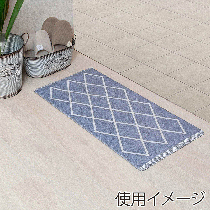 中山福 室内玄関マット 40×80cm ラムバス ブルー ND-5186 1個(ご注文単位1個)【直送品】