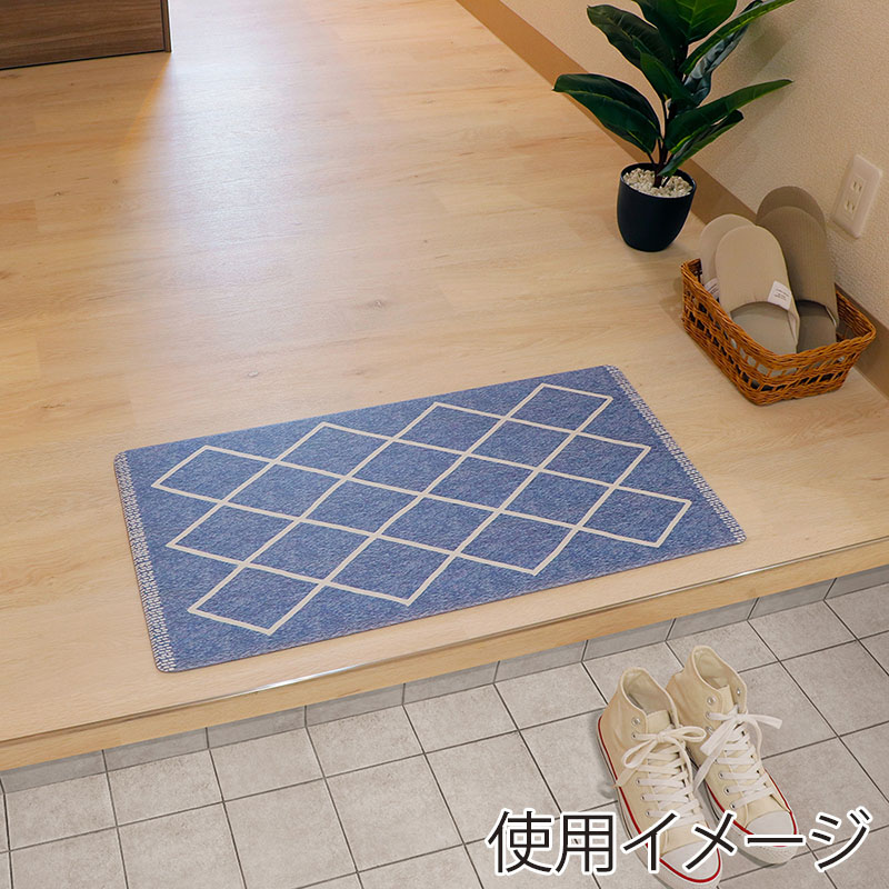 中山福 室内玄関マット 40×80cm ラムバス ブルー ND-5186 1個(ご注文単位1個)【直送品】