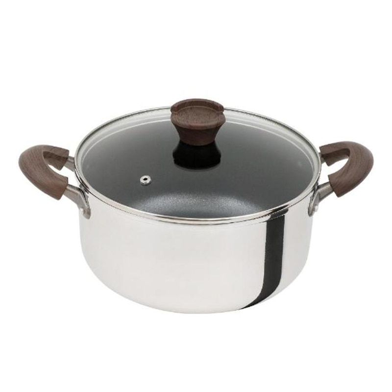 中山福 深型両手鍋 ミロワール ガラス蓋付 IH対応 24cm ミラー仕上げ ND-325 1個(ご注文単位1個)【直送品】