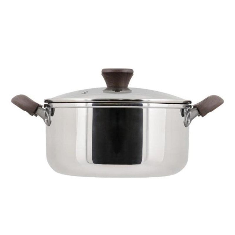 中山福 深型両手鍋 ミロワール ガラス蓋付 IH対応 24cm ミラー仕上げ ND-325 1個(ご注文単位1個)【直送品】