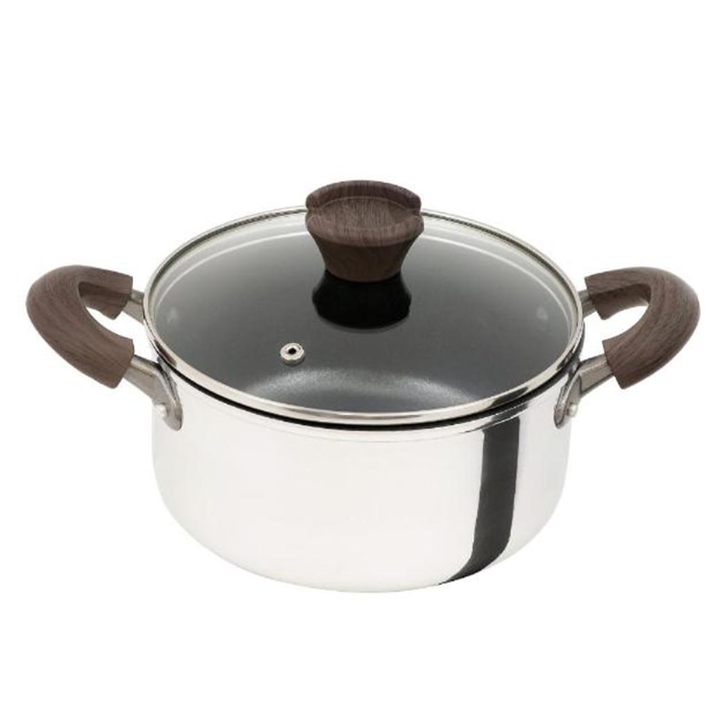 中山福 両手鍋 ミロワール ガラス蓋付 IH対応 20cm ミラー仕上げ ND-323 1個(ご注文単位1個)【直送品】