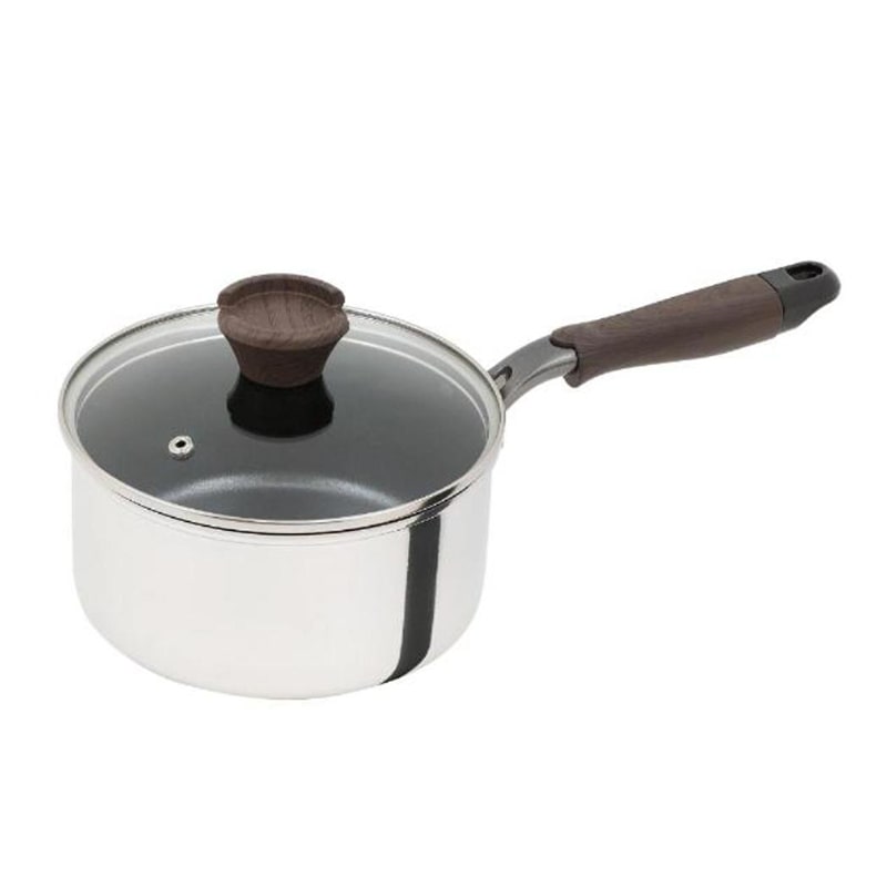 中山福 片手鍋 ミロワール ガラス蓋付 IH対応 18cm ミラー仕上げ ND-322 1個（ご注文単位1個）【直送品】