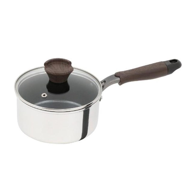 中山福 片手鍋 ミロワール ガラス蓋付 IH対応 16cm ミラー仕上げ ND-321 1個（ご注文単位1個）【直送品】