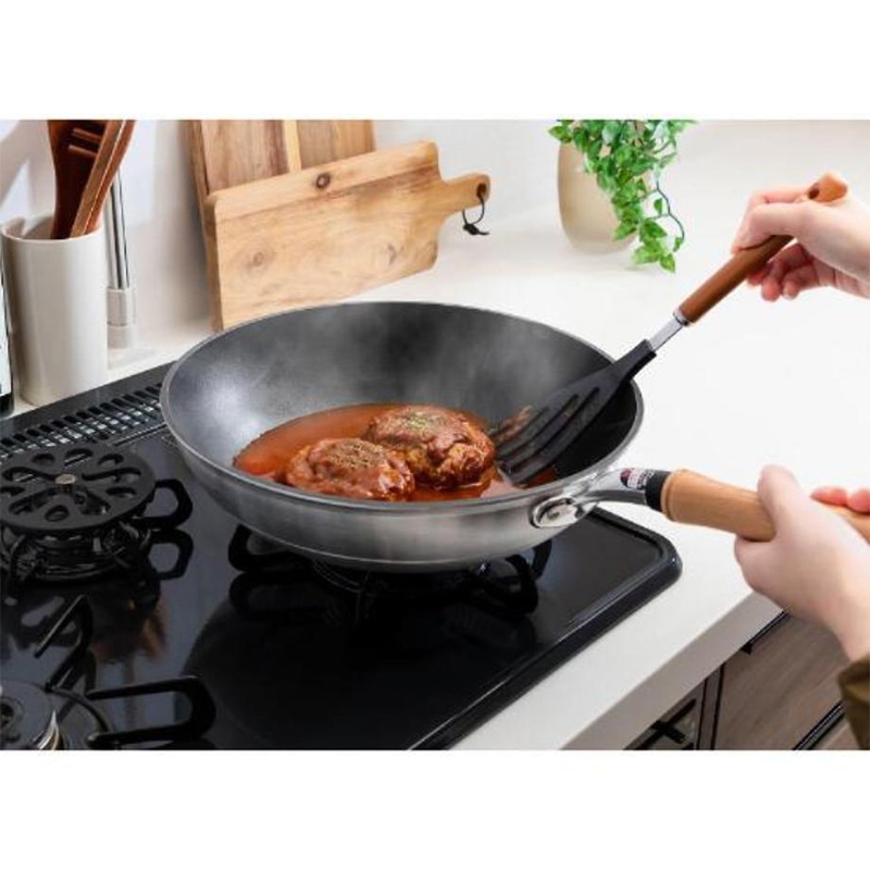 中山福 深型フライパン 絢銀 テフロンプラチナ加工 ガス火専用 30cm シルバー MA-5505 1個(ご注文単位1個)【直送品】