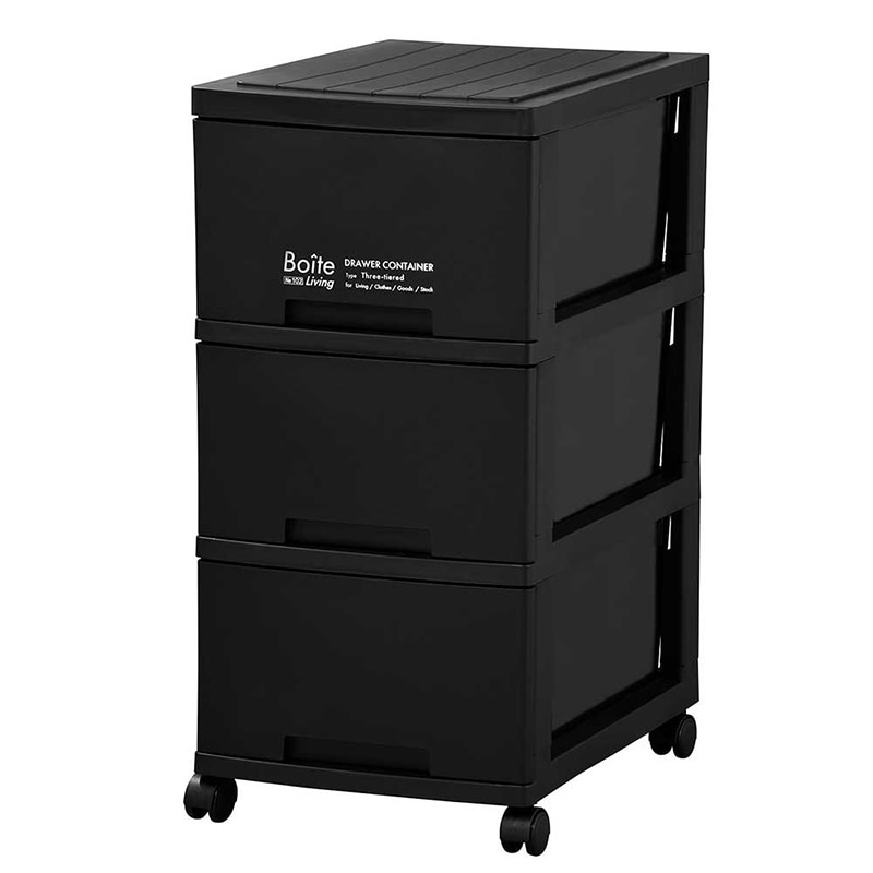 中山福 収納ケース 引き出し 3段 スリム ブラック MA-4038 1個(ご注文単位1個)【直送品】