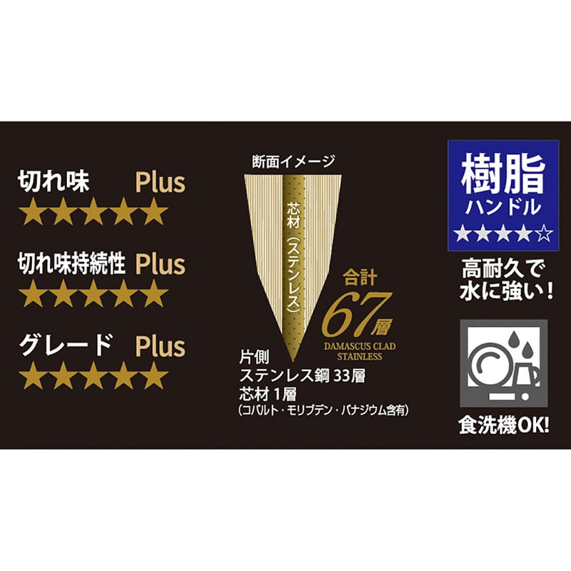 パール金属 三徳包丁 ダマスカス67層 グランデ 165mm FN-102 1個（ご注文単位1個）【直送品】
