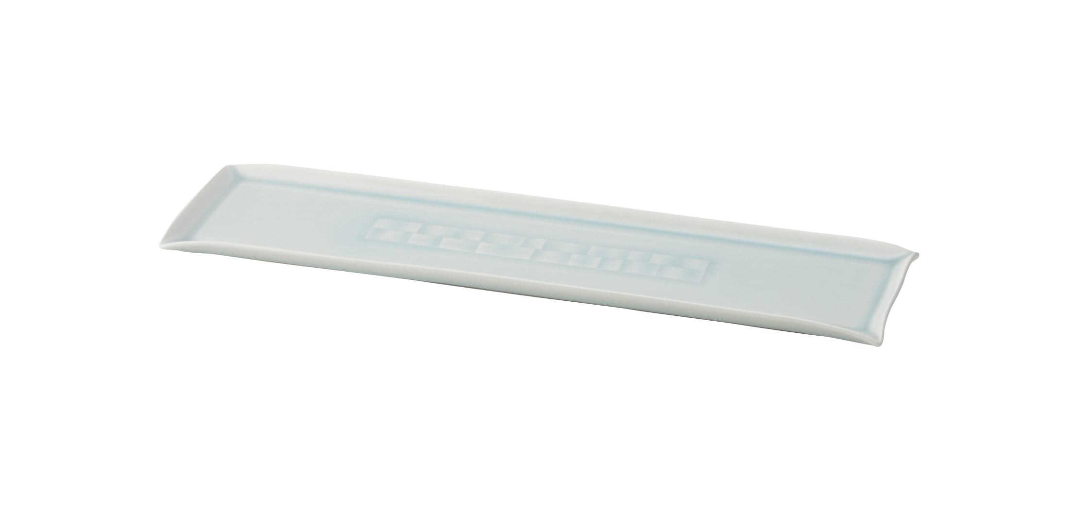 丸モ高木陶器 青白磁市松彫44cm長皿 4A008-06 1個（ご注文単位1個）【直送品】