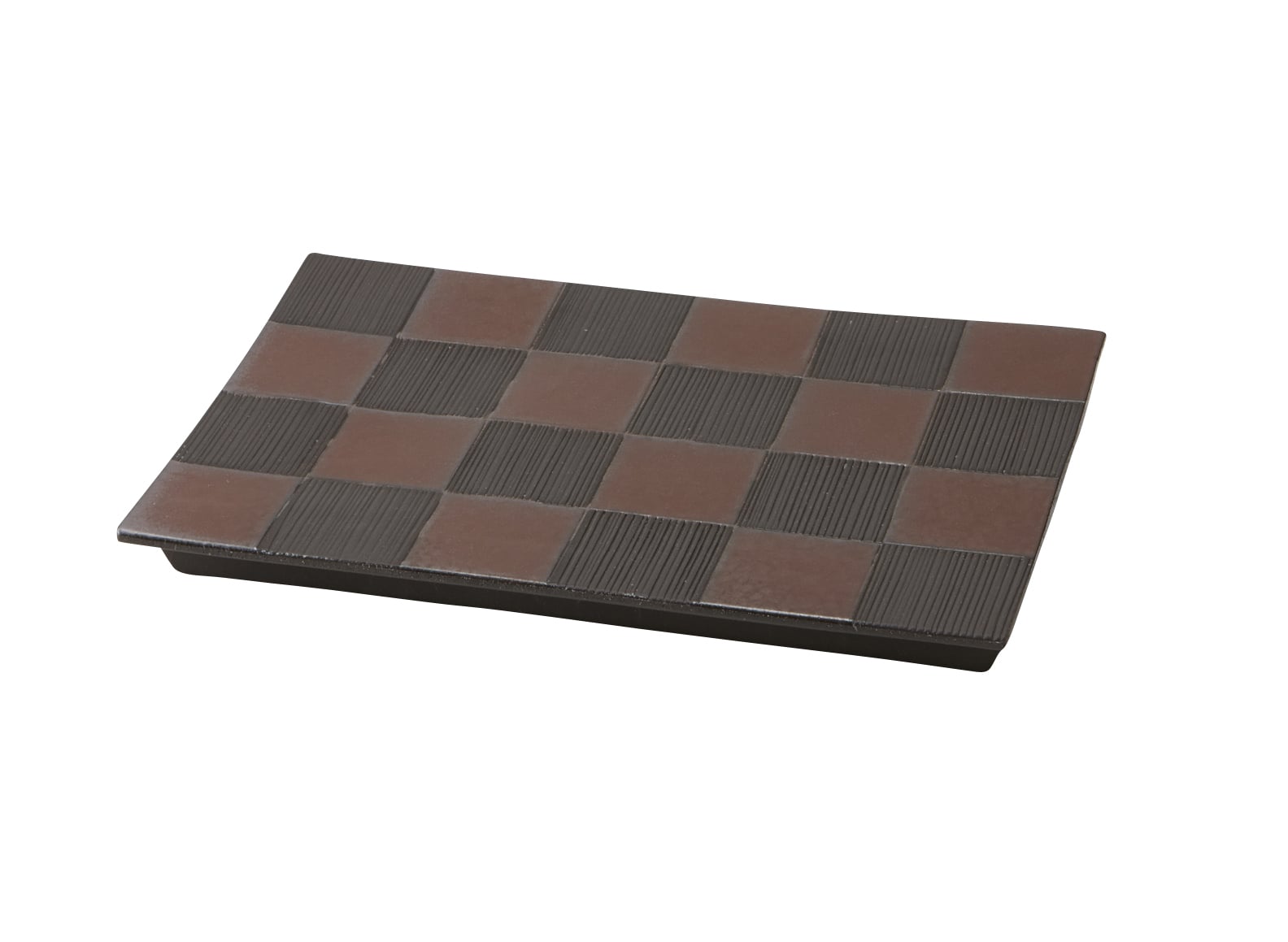 丸モ高木陶器 炭化土市松柄長角台皿(24) 4A008-07 1個（ご注文単位1個）【直送品】