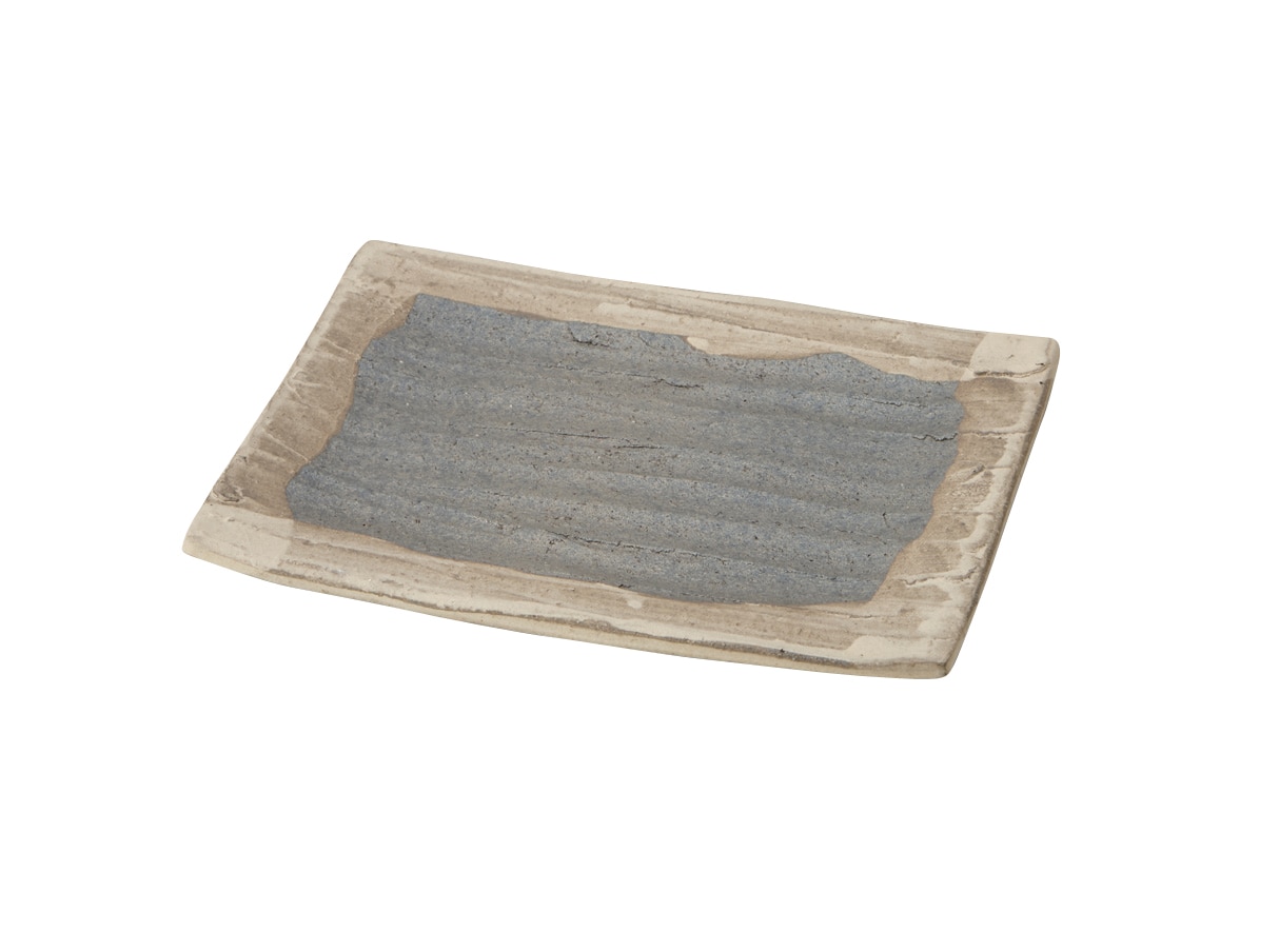 丸モ高木陶器 黒窯変掛分ソギ21cm長角皿 4A030-01 1個（ご注文単位1個）【直送品】