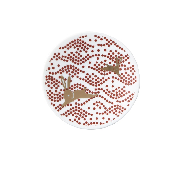 丸モ高木陶器 朱金豆皿波うさぎ 4A032-15 1個（ご注文単位1個）【直送品】