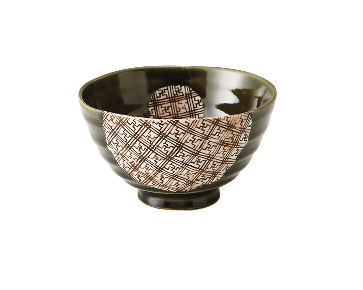 丸モ高木陶器 格子織部飯碗 4A036-17 1個（ご注文単位1個）【直送品】