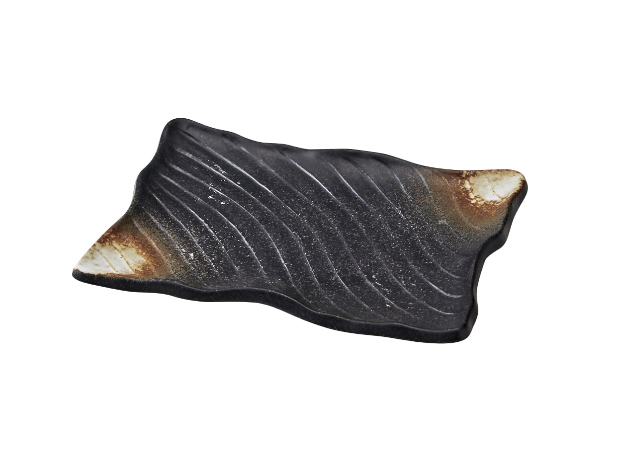 丸モ高木陶器 備前吹21cm波彫皿 4A076-14 1個（ご注文単位1個）【直送品】