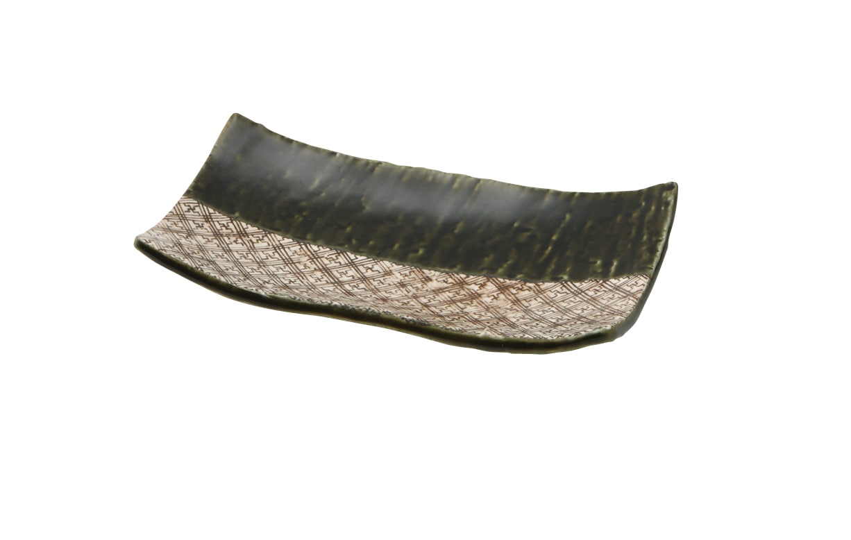 丸モ高木陶器 格子織部浜付焼物皿 4A077-09 1個（ご注文単位1個）【直送品】