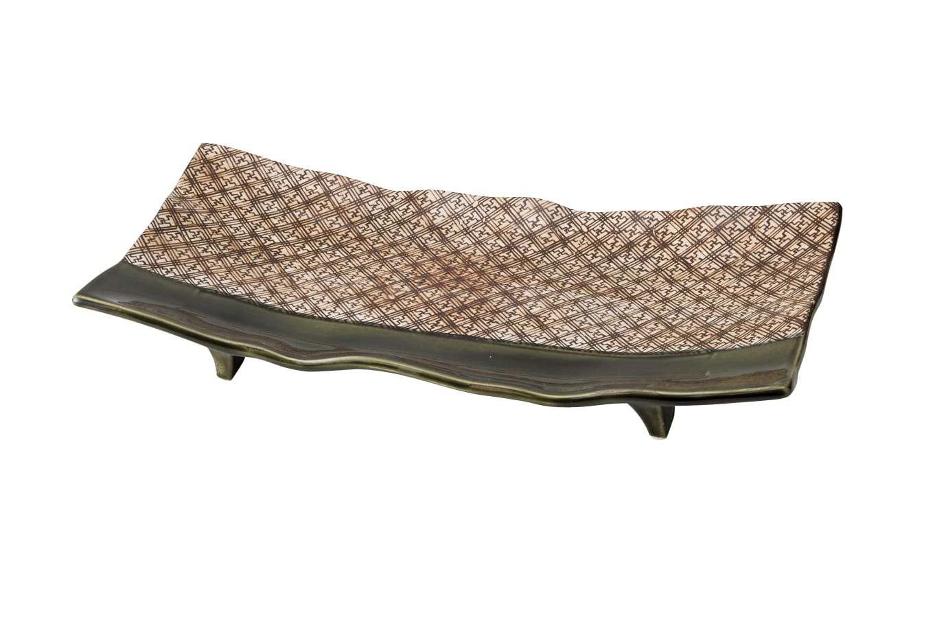 丸モ高木陶器 格子織部高台寿司皿 4A077-11 1個（ご注文単位1個）【直送品】