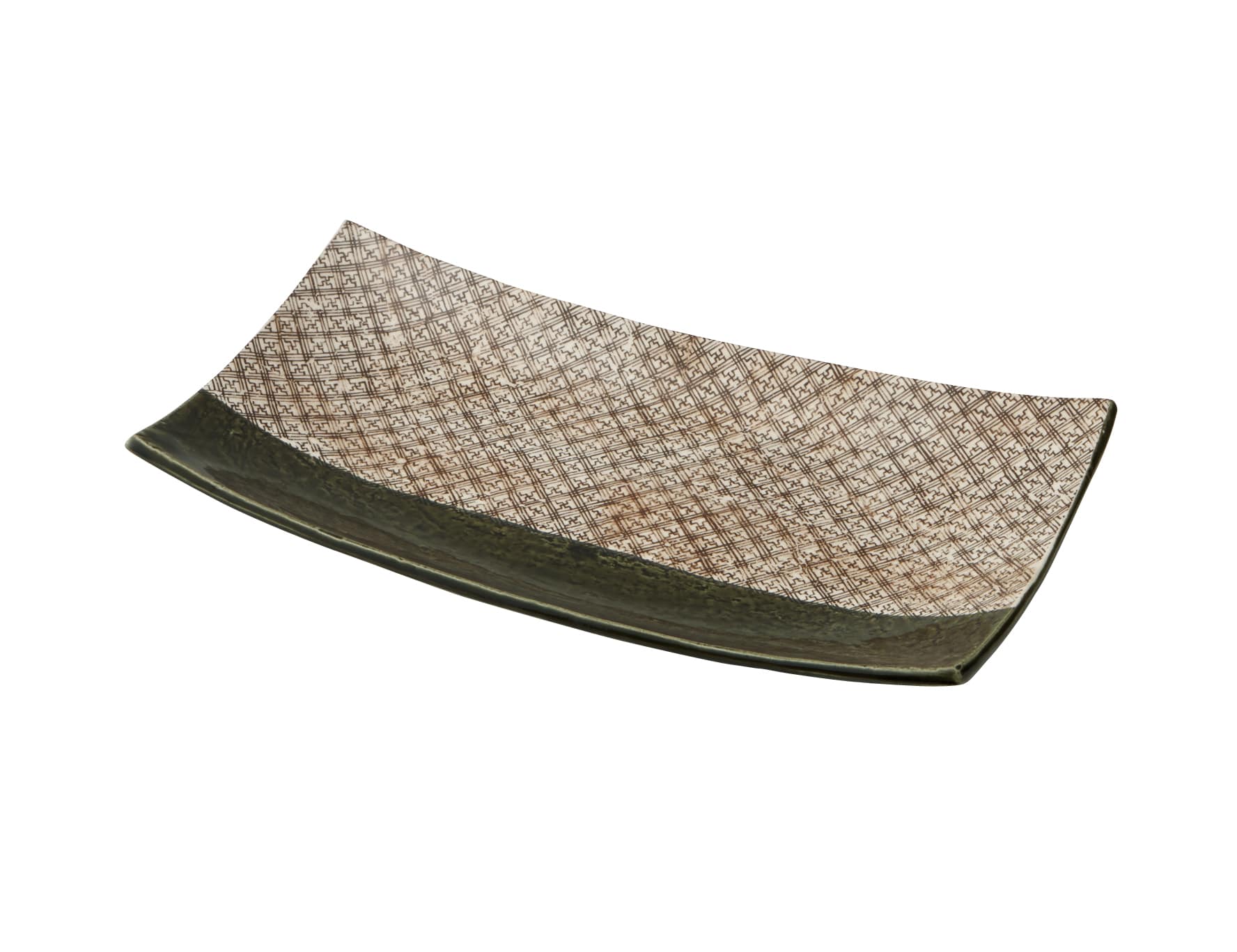 丸モ高木陶器 格子織部35ｘ19長角皿 4A077-13 1個（ご注文単位1個）【直送品】