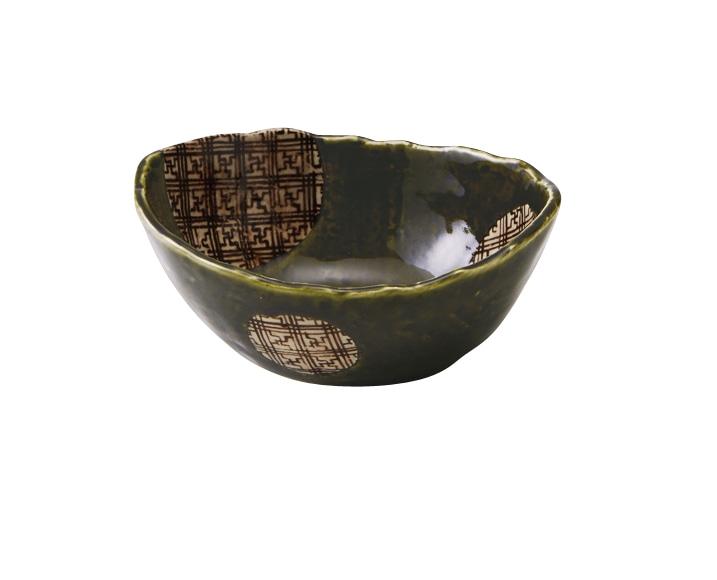 丸モ高木陶器 格子織部新楕円深鉢（小） 4A078-09 1個（ご注文単位1個）【直送品】