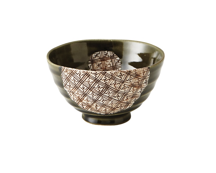 丸モ高木陶器 格子織部飯碗 4A078-11 1個（ご注文単位1個）【直送品】