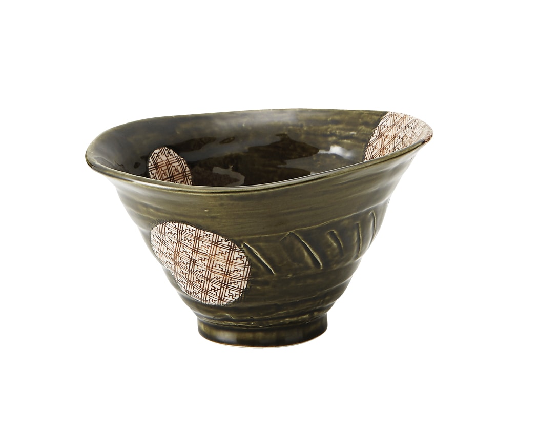 丸モ高木陶器 格子織部底上高台丼（ラーメン） 4A078-12 1個（ご注文単位1個）【直送品】