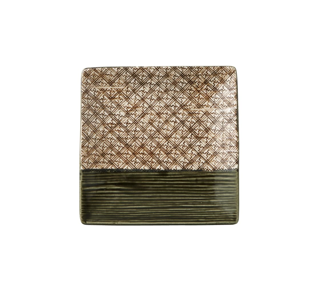 丸モ高木陶器 格子織部16ｘ16レリーフ正角皿 4A078-15 1個（ご注文単位1個）【直送品】