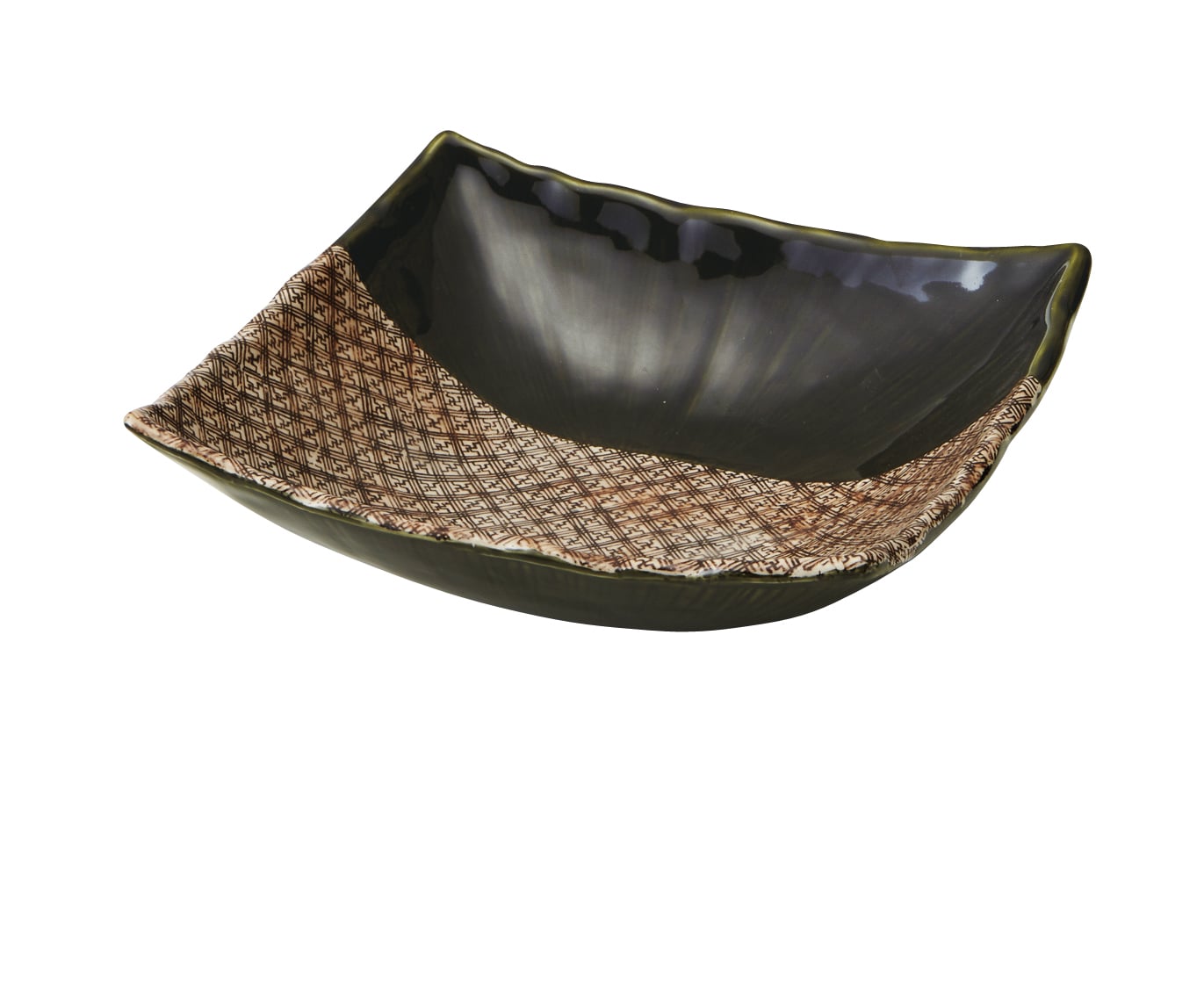 丸モ高木陶器 格子織部水盤角鉢 4A078-16 1個（ご注文単位1個）【直送品】