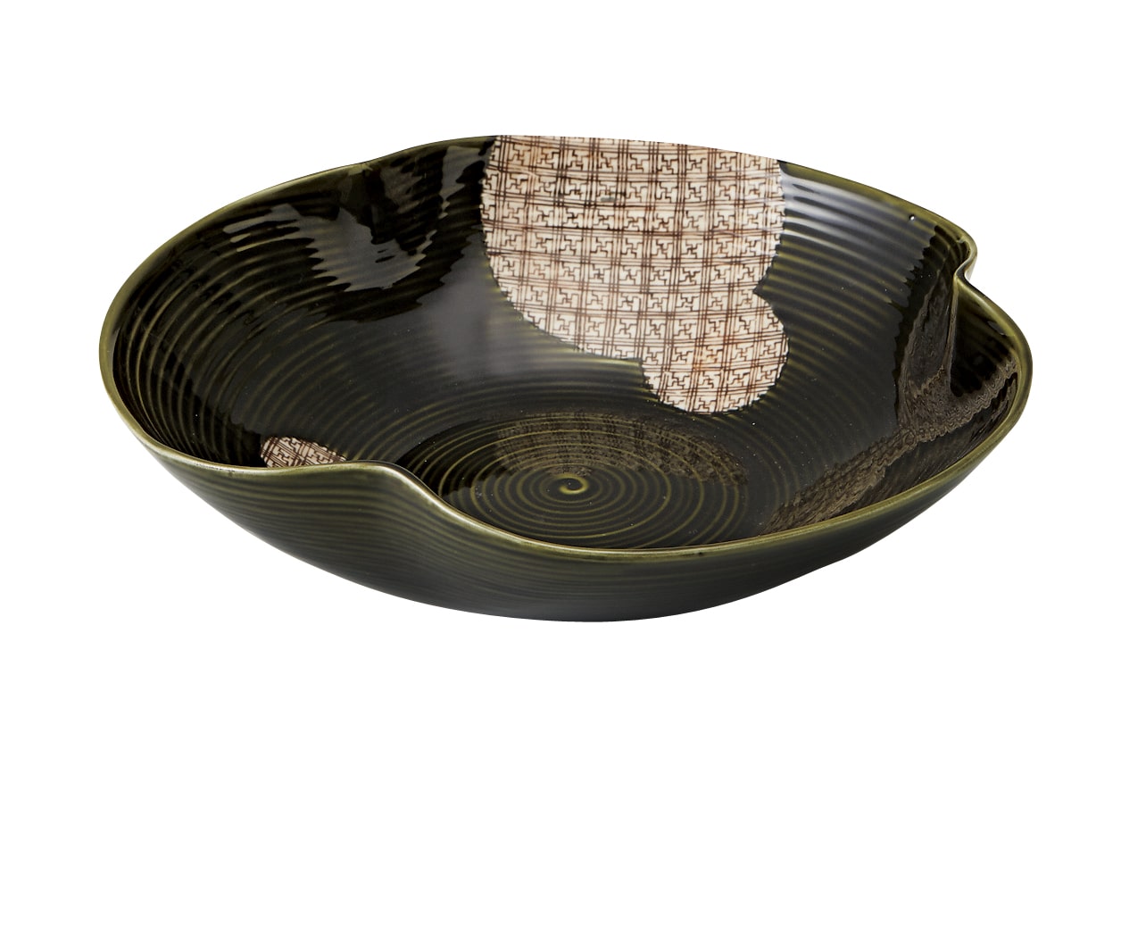 丸モ高木陶器 格子織部水盤丸鉢 4A078-17 1個（ご注文単位1個）【直送品】