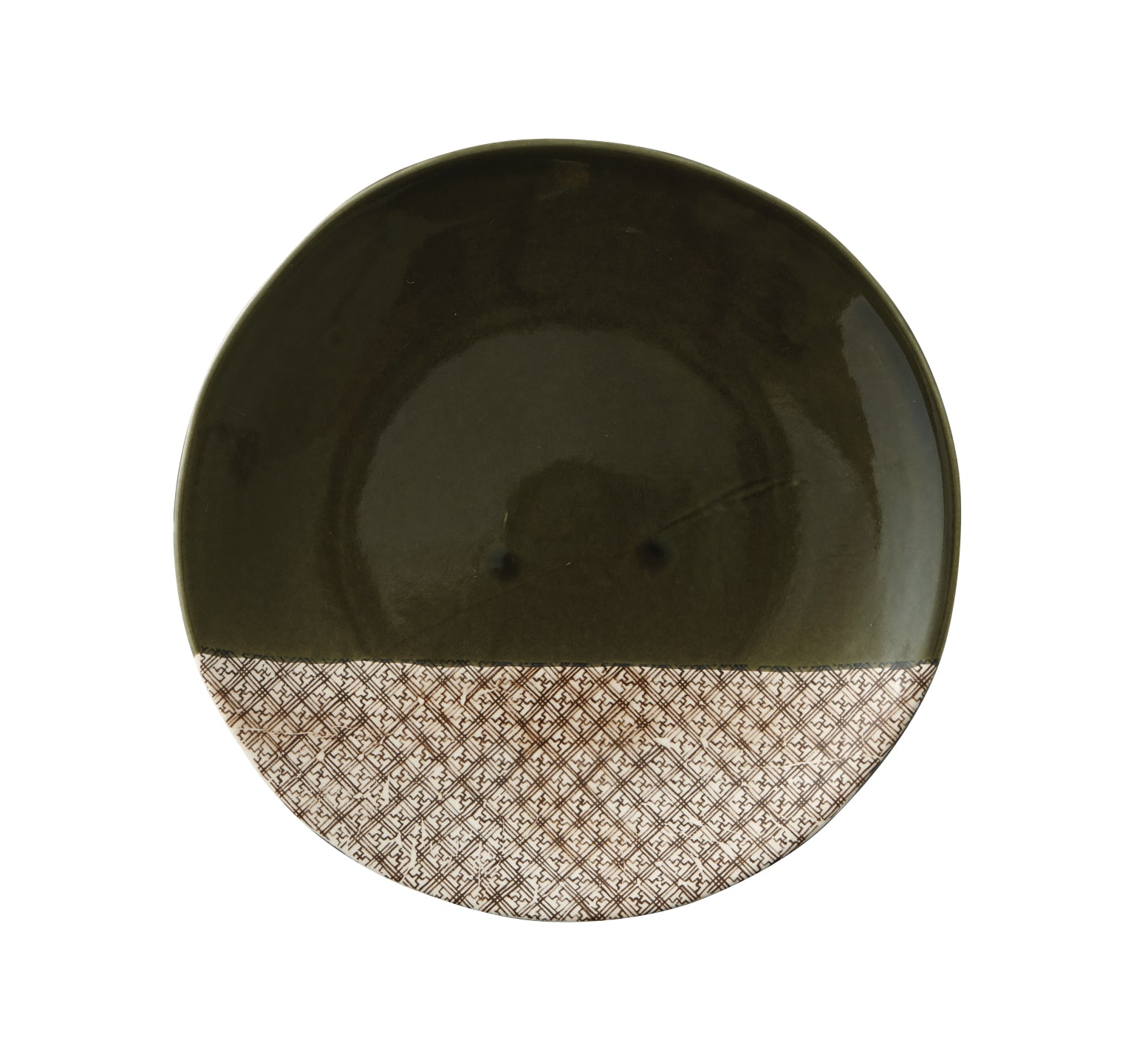 丸モ高木陶器 格子織部31cm旬香丸皿 4A078-19 1個（ご注文単位1個）【直送品】