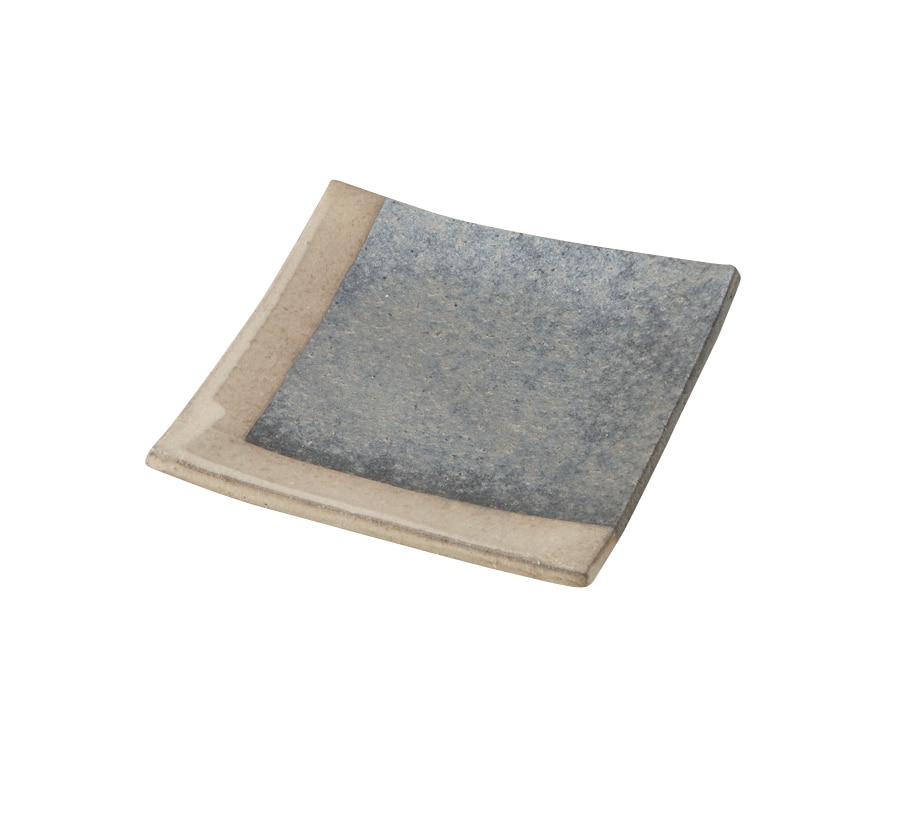 丸モ高木陶器 聲望黒窯変角白掛分13cm角皿 4A111-10 1個（ご注文単位1個）【直送品】